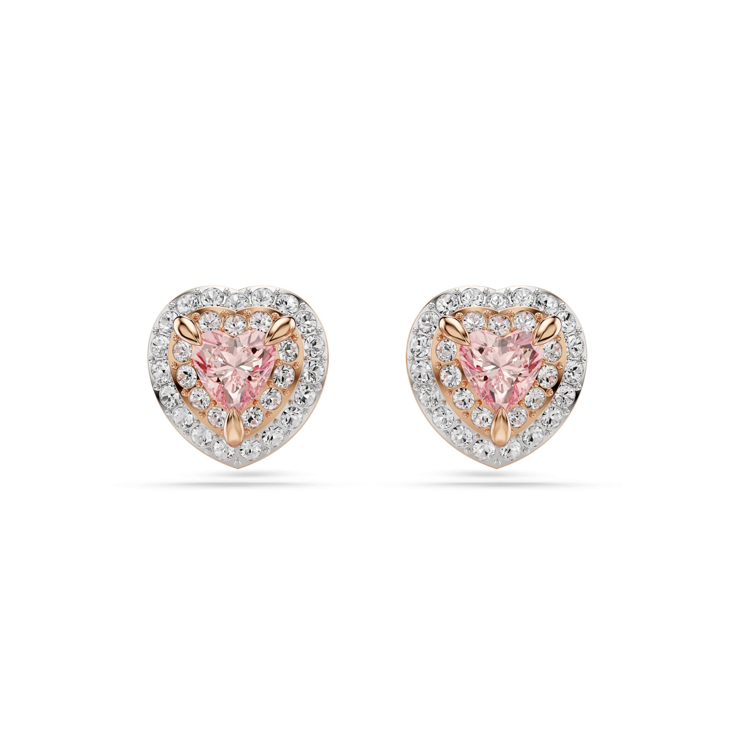 Swarovski One Stud Earrings, Heart Cut, Pavé, Heart, Pink, Mixed Metal Finish