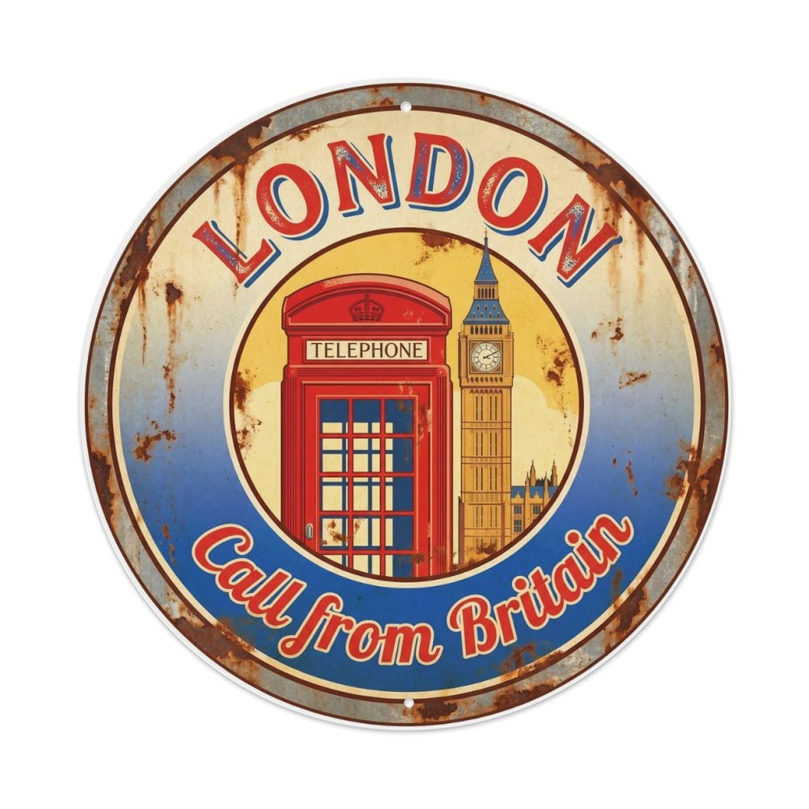 Fqnyr Style Vintage Travel London Red Telephone Booth Metal Tin Sign