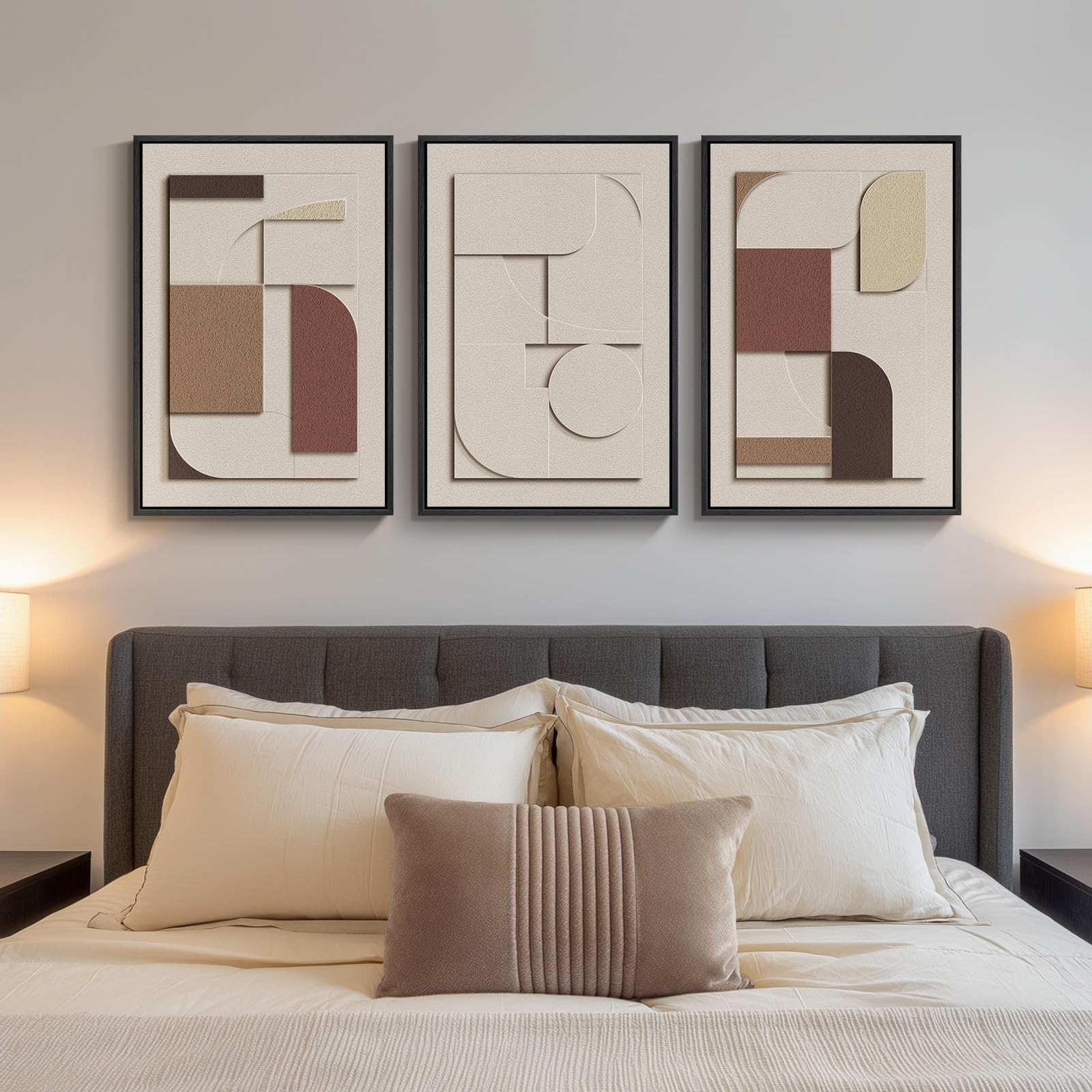 3D Textured Abstract Wall Art Set - Brown & White -31