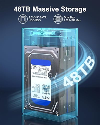 Miniatura 2 de 2 Bay Hard Drive Enclosure for 2.5"/3.5" SATA HDD/SSD Up to 48TB, Aluminum External HDD Enclosure with Cooling Fan, 5Gbps USB 3.0 Hard Drive