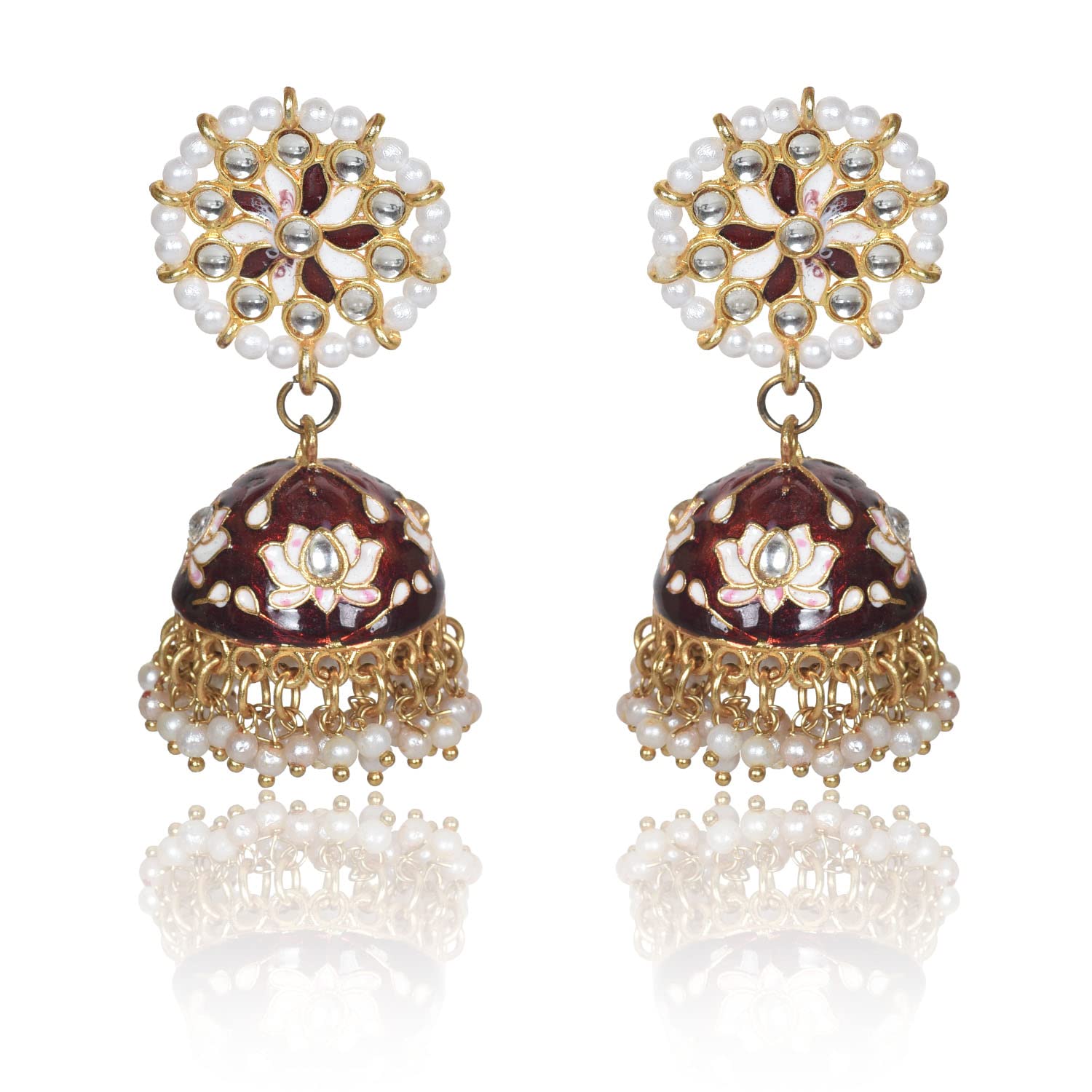 Nilus Collection Handcrafted Traditional Meenakari Jhumkas with Pearl for women, Kundan Meenakari Floral Jhumki Earrings, Birthday & Anniversary Gift (Red) (B0C6XSJK3B) Amazon Price History, Amazon Price Tracker