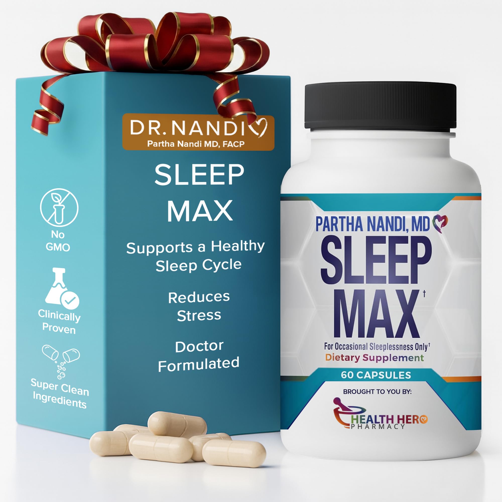 Sleep Max Natural Sleep Aid – Magnesium, GABA, 5-HTP & Taurine – REM Sleep & Deep Sleep Supplement Without Melatonin – Non-Habit Forming Vegan Herbal Sleep Aid – Non-GMO – 60 Capsules