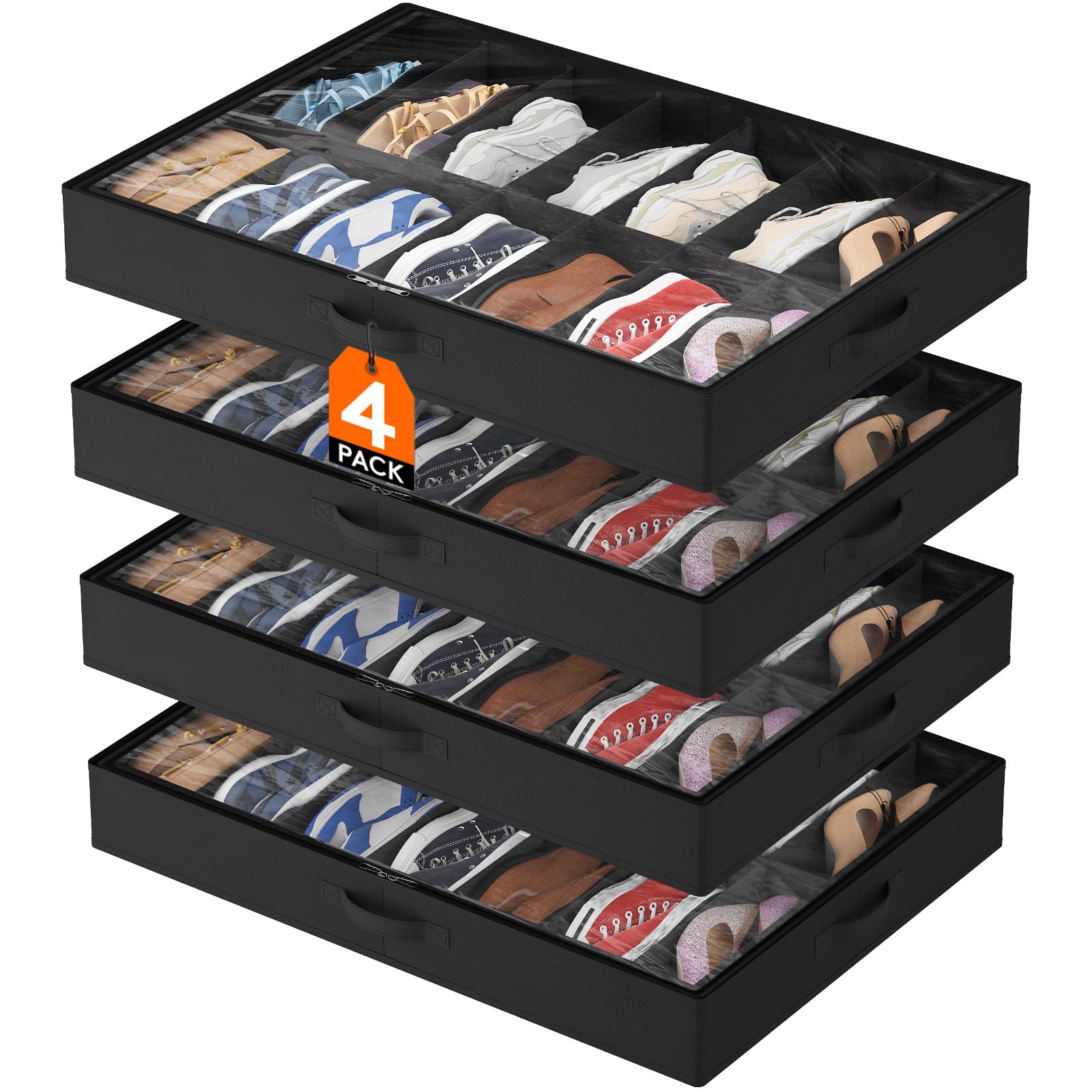 Lifewit Under Bed Shoe Storage Organizer Container, 4 Pack(14 Shoes Cells)