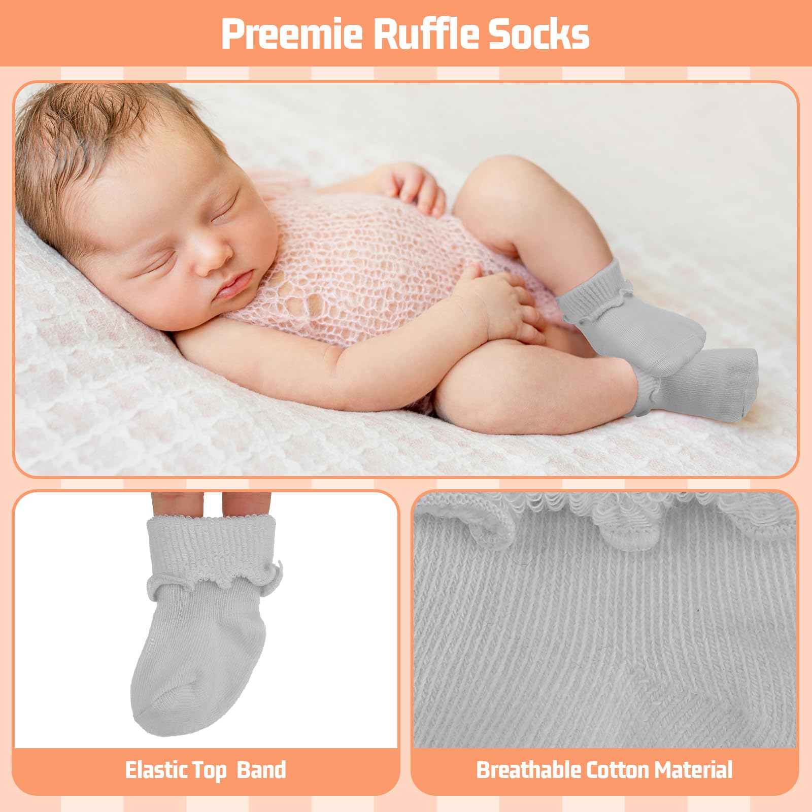 Toulite - 12 pares de calcetines de algodón para niñas y niños, calcetines con volantes prematuros para niños y niñas