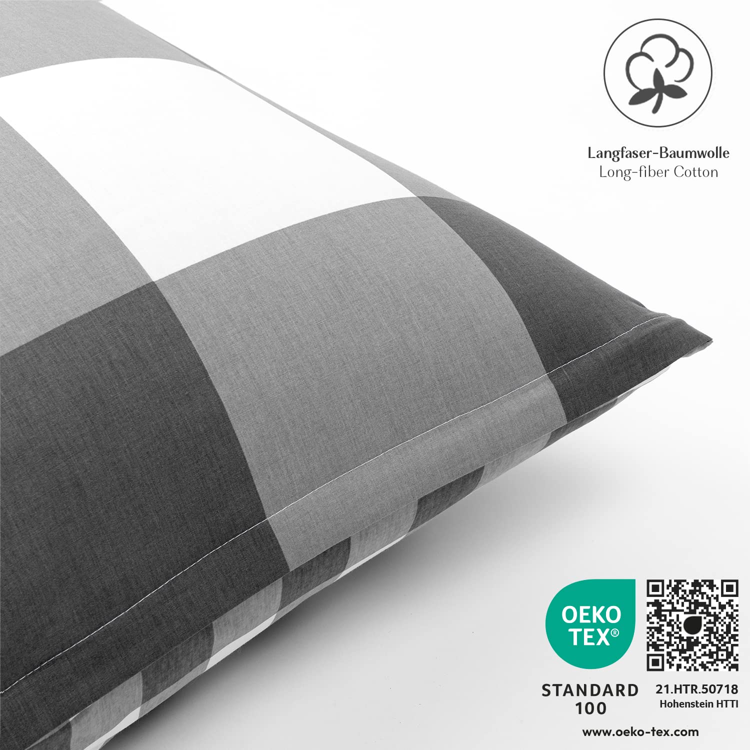 Alreya 3-częściowy komplet pościeli renforcé, 200 x 220 cm, z 2 poszewkami na poduszki 80 x 80 cm, 100% bawełna, z zamkiem błyskawicznym YKK, bardzo miękka poszwa na kołdrę, Pordland antracytowy