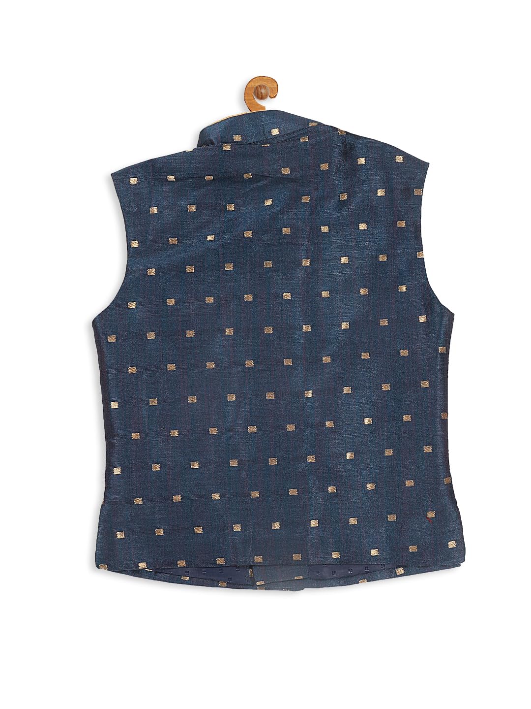VASTRAMAY Infant Boys Persian Blue and Rose Gold Silk Blend Nehru Jacket_VSHISBJ009BU_16 1