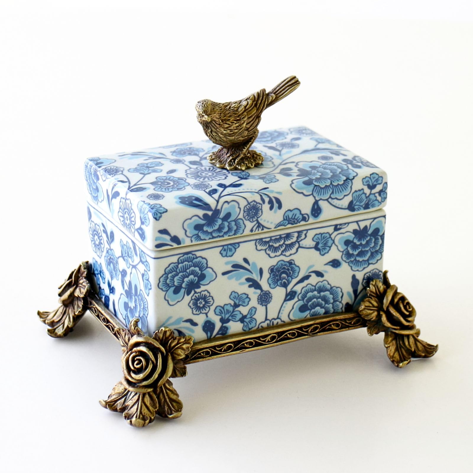 Amazon｜小物入れ 陶器 おしゃれ 真鍮 小鳥 シノワズリ 蓋付き