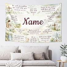 QOQIOSOC Personalized Christian Wall Tapestry for Women, Custom Name Bible Verse Wall Hanging, Inspirational Religious Tapestry, Faith Encouragement Wall Decor Gift for Birthday Christmas Baptism