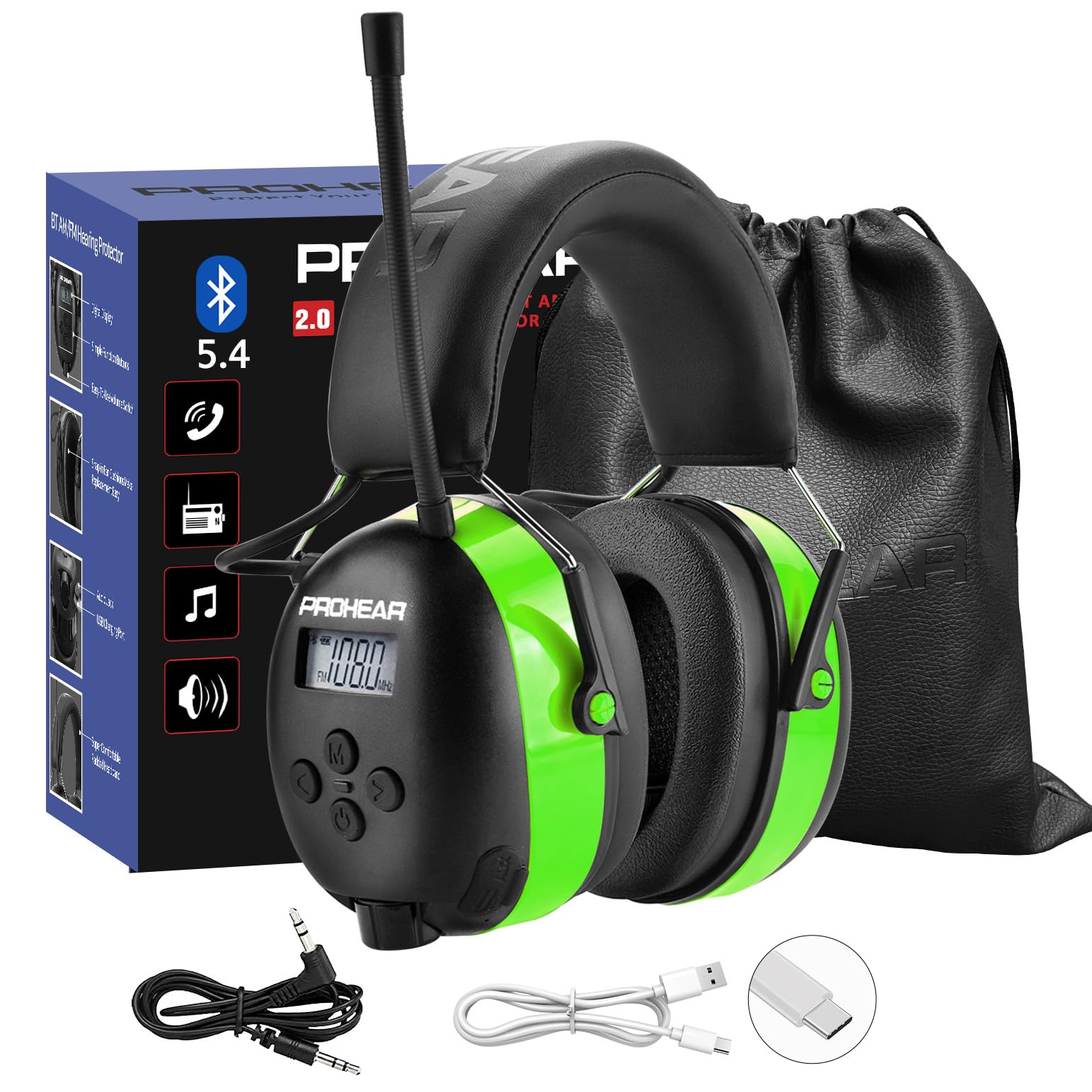 PROHEAR 033 AM FM Bluetooth Radio Headphones USB C Rechargeable  2000mAh Battery Radio Headset Hearing Protection 31dB SNR 48Hrs  Playtime