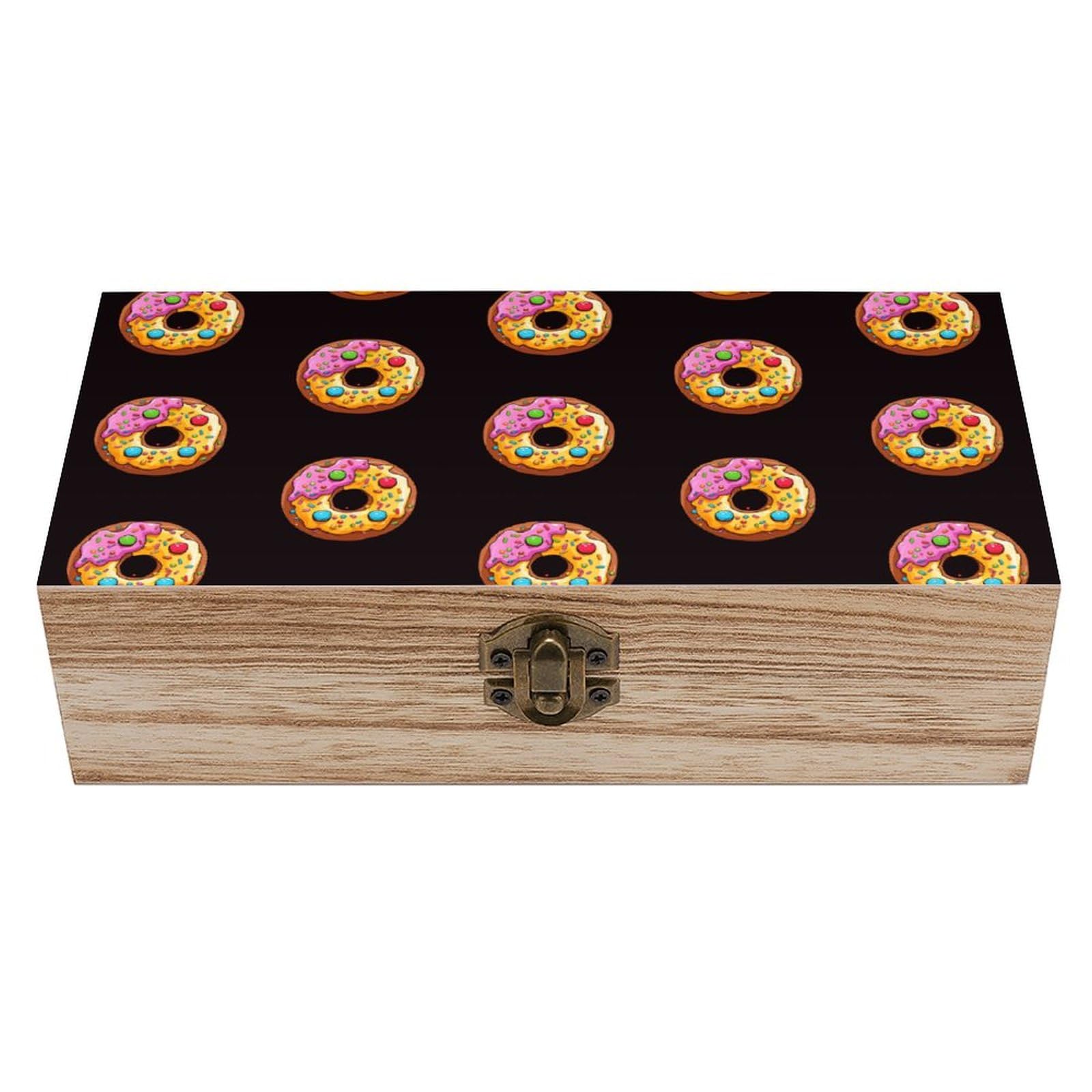 JTREHY Wooden Storage Box Container,Donutprinted Desk Storage Box Room Decoration Box Souvenir Storage Box for Jewelry Gift Storage And Home Decoration