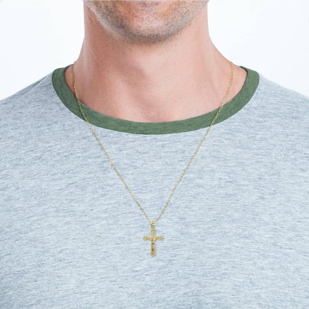14K Gold Cross Necklace CZ-Studded Jesus Christ Crucifix Cross Pendant | Available in Yellow, Rose, or White Gold | Choice of Pendant Only or Necklace Length and Size (S/M/L) - Image 3