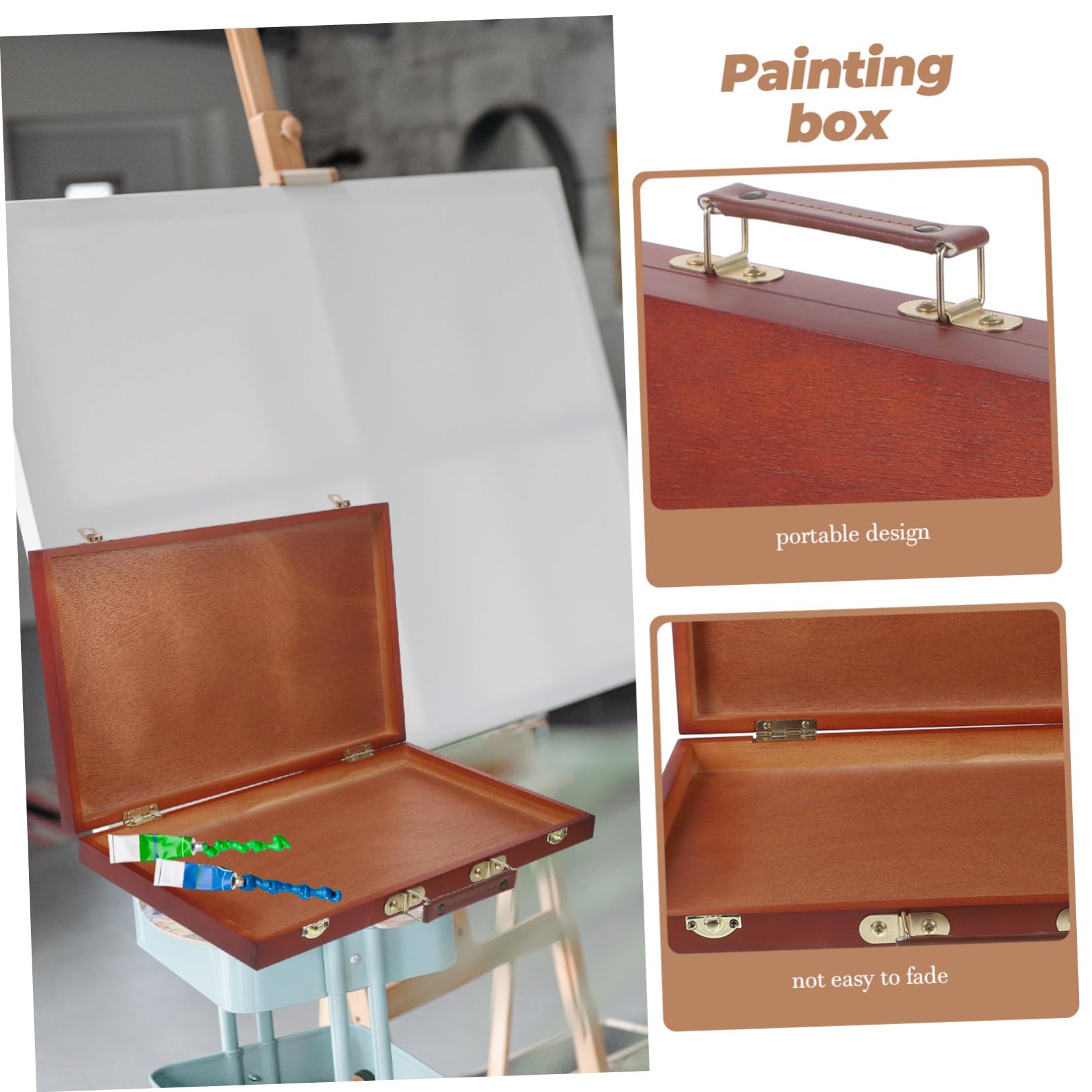 Caja de Madera para Pinturas y Herramientas de Arte Portátil, Resistente y Ligera, Estilo Europeo, Adecuado para Artistas y Estudiantes en Almacenamiento de Escritorio Aire Libre