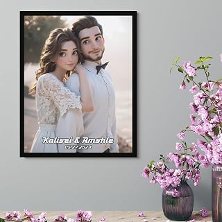 Personalized Couple Portrait Custom Photo Name Date Caricature Picture Canvas Wll Art Decor Gift For Wedding Anniversary Christmas Family Couple(style 18)