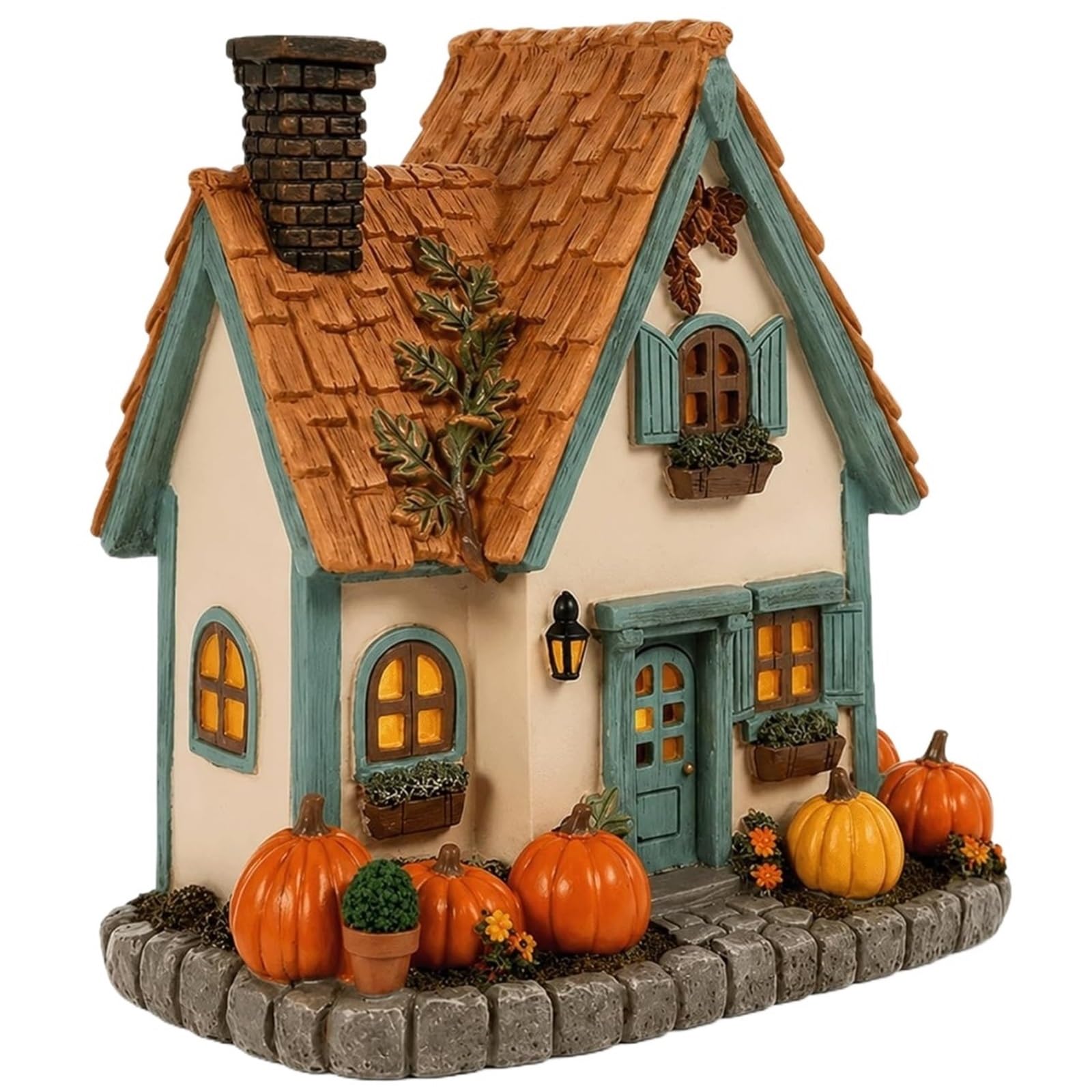 ANQKYO Vintage Light-Up Pumpkins Cottage Vintage Light-Up Pumpkins Cottage, LED Fall Harvest Tabletop Decor(Orange)