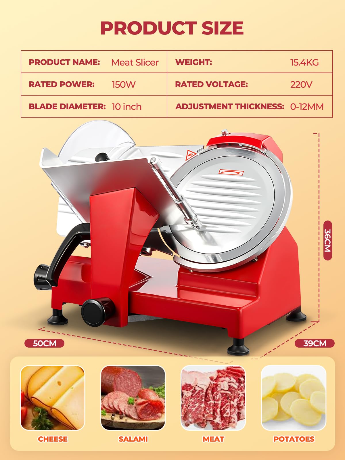 FOHERE Trancheuse Électrique Commerciale avec Lame Inox 25 cm avec Affûteur Intégré, Trancheuse à jambon, Épaisseur Réglable 0-12 mm pour Viande, Fromage et Légumes