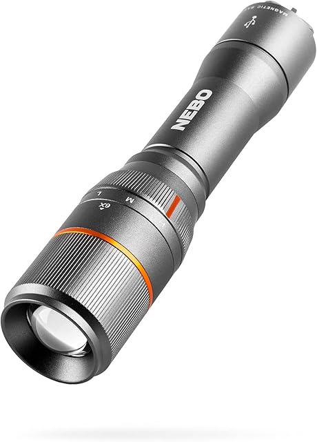 NEBO Davinci 1000 Lumens | Black LED Rechargeable Flashlight | 18650 Battery with Power Bank, NEB-FLT-0018-G , Grey