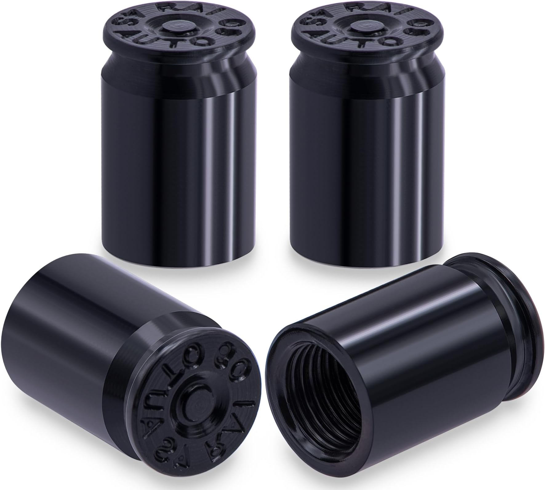 4PCS Bullet Shell Tire Valve Stem Caps, Aluminum Alloy Car Air Stem Cap, Universal Dustproof Tire Valve Stem Covers for Cars, SUV, Trucks, Bikes, Motorcycles, Bicycles (Black)