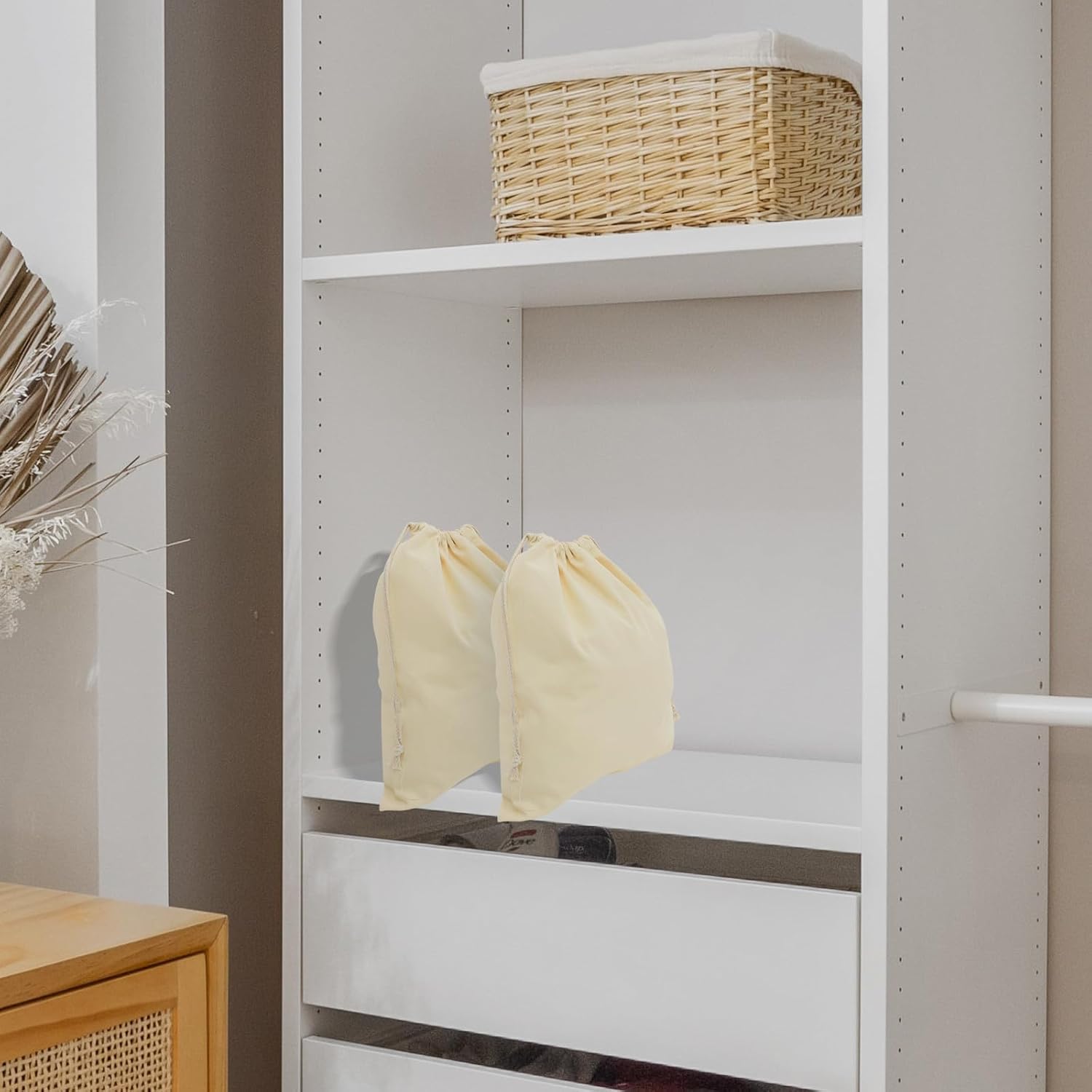 2pcs Canvas Laundry Storage Bag with Drawstring Closure, Beige