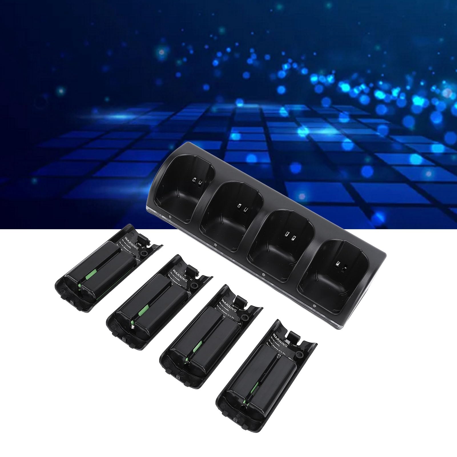 lyrlody Station de Chargement à Distance Station de Chargement pour Contrôleur ABS avec 4 Piles Rechargeables de 2800 MAh Charge 5 V pour 4 Contrôleurs Salles de Jeux Familiales et Joueurs (Black)