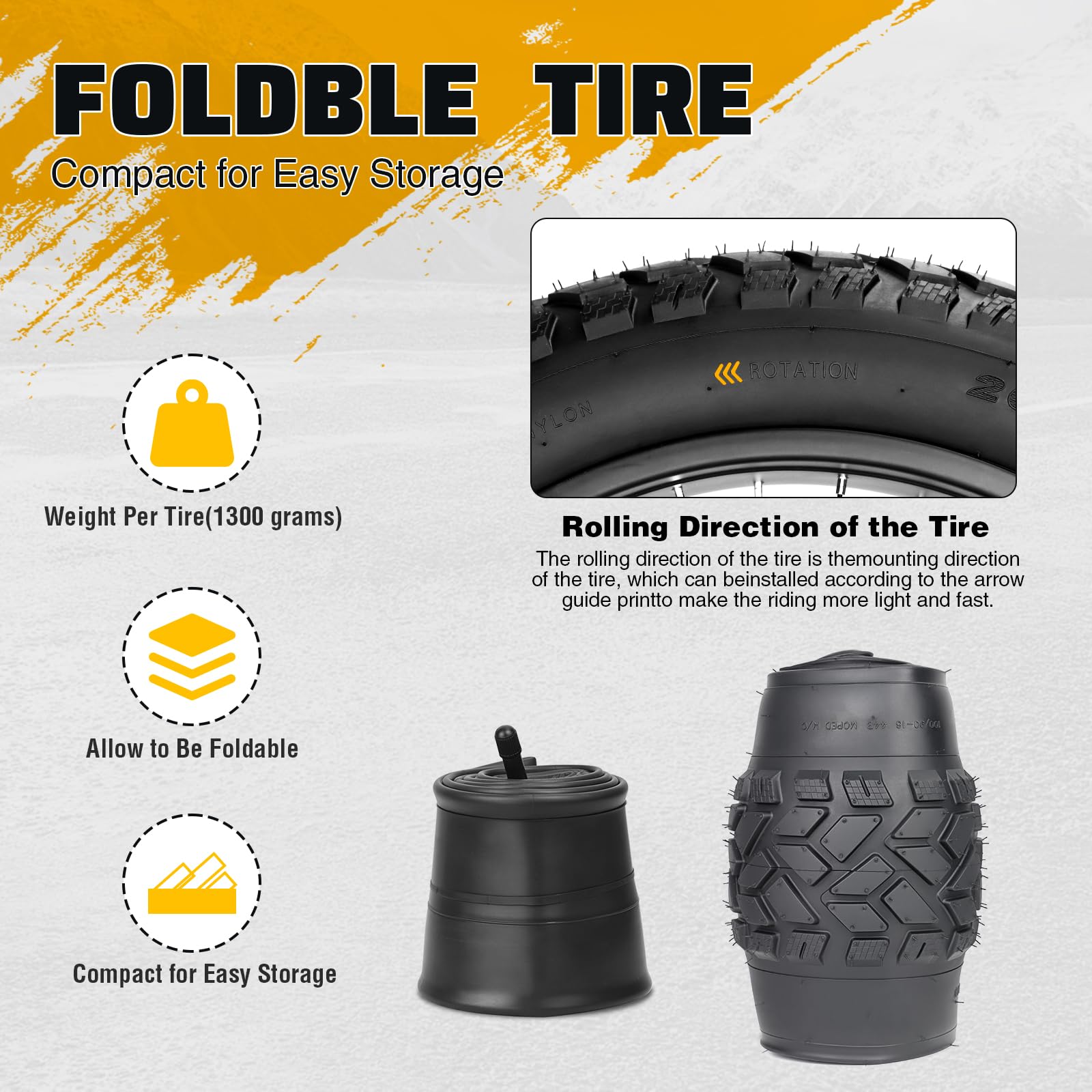 WEEROCK Pneumatici da 20/26 pollici Heavy Duty E-Bike 20/26 x 4.0, pieghevoli, Fat Tire Fat Tire Fat Tire per bici elettrica/mountain bike da neve