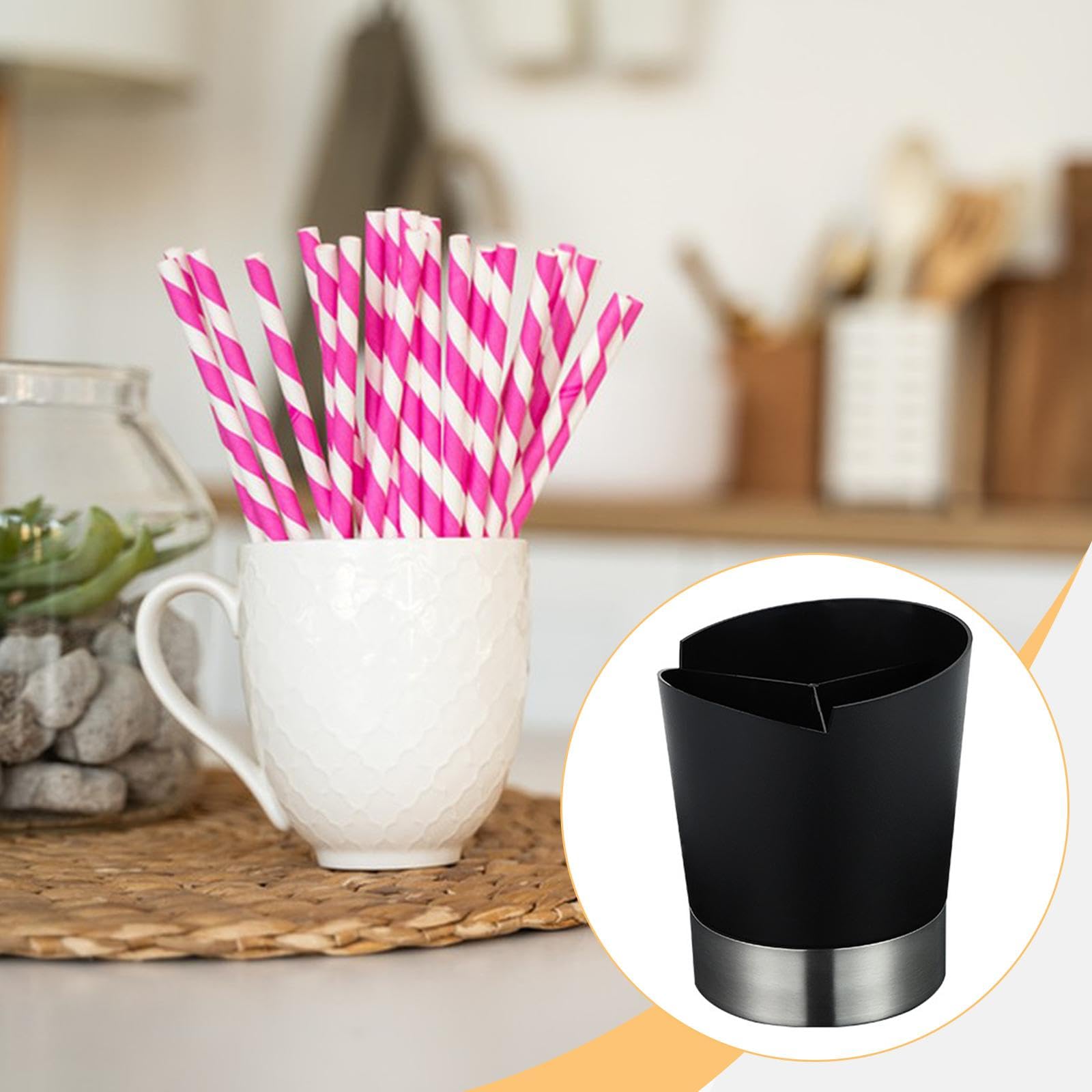 Sharplace Support de paille pour comptoir de cuisine, organisateur d'ustensiles, fond amovible, cadeaux, boîte de rangement facile à nettoyer pour bar, Noir