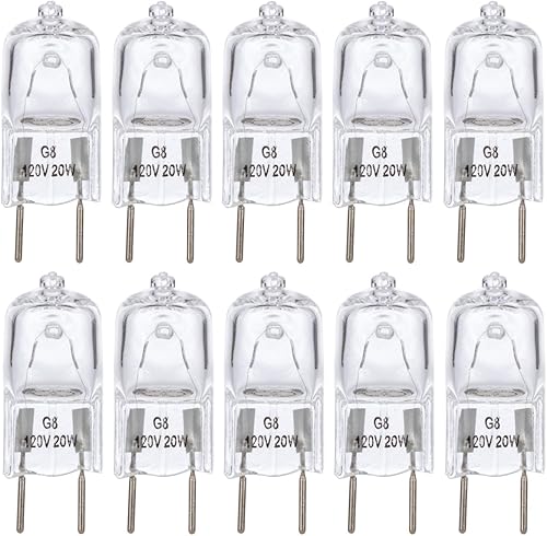 Simba Lighting Bombilla halógena G8 T4 20W JCD Bi-Pin (paquete de 10) más corta de 1-3/8" (1.38") de longitud para luces de disco debajo del