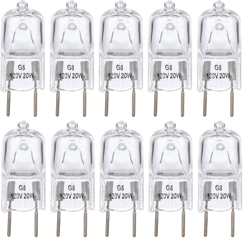 Simba Lighting Halogen Light Bulb G8 T4 20W JCD Bi-Pin 120V, 2700K, 10 Pack | Shorter 1-3/8" (1.38") Length for Under Cabinet Puck Lights, Kitchen Hood, Landscape Lights, Desk Lamps Dimmable, Warm White