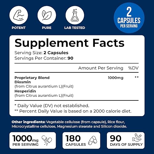 Miniatura 5 de We Like Vitamins Diosmina Hesperidina 1000 mg  180 cápsulas  Suministro para 90 días  Suplemento de diosmina y hesperidina  Ayuda a apoyar la