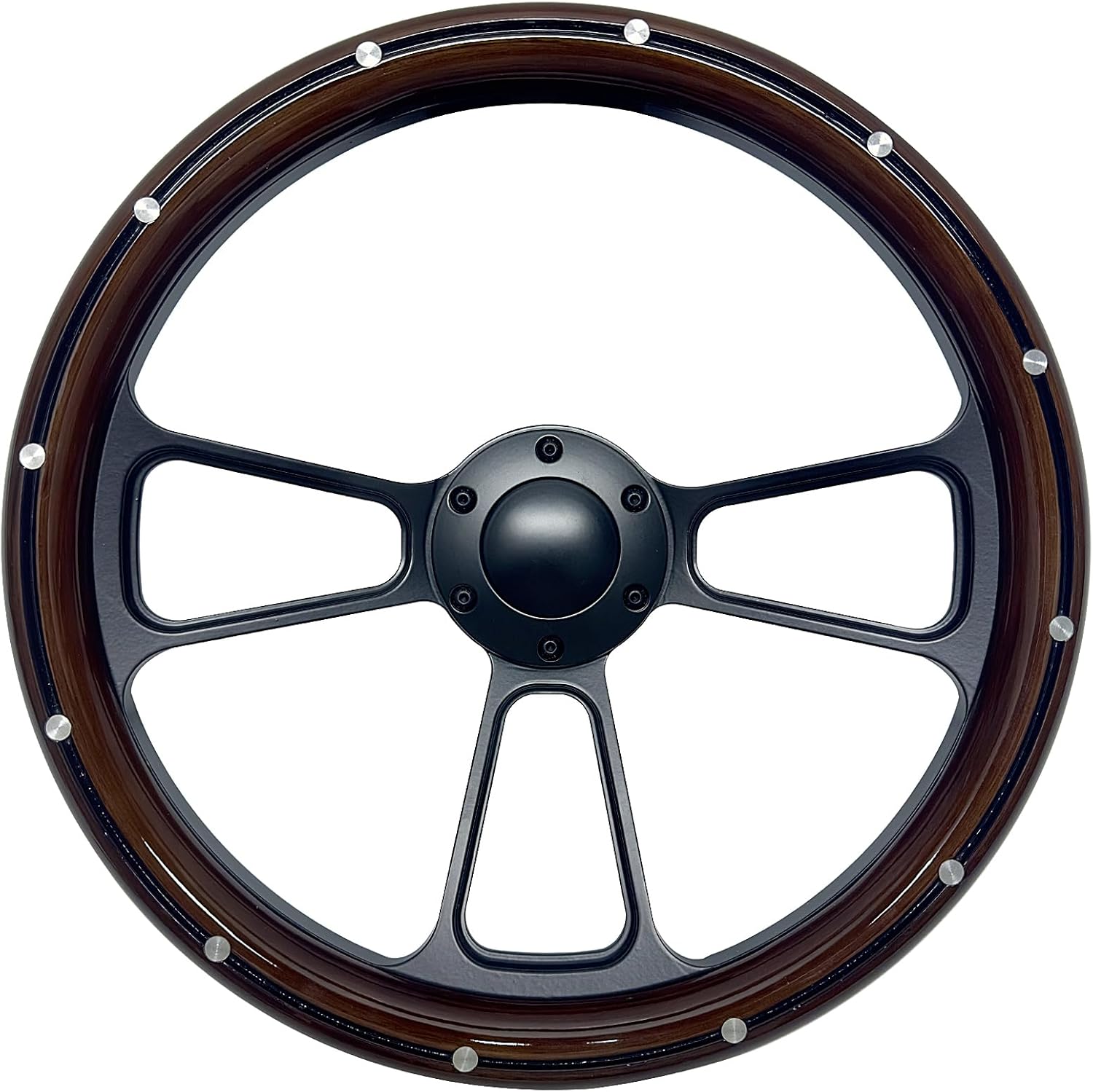 14 inch Universal Wooden Racing Steering Wheel 6 Bolt Black Aluminum 3 Spoke Vintage Wood Grain Steering Wheel with Horn Button for Racing/Rally/Motorsports Black Line