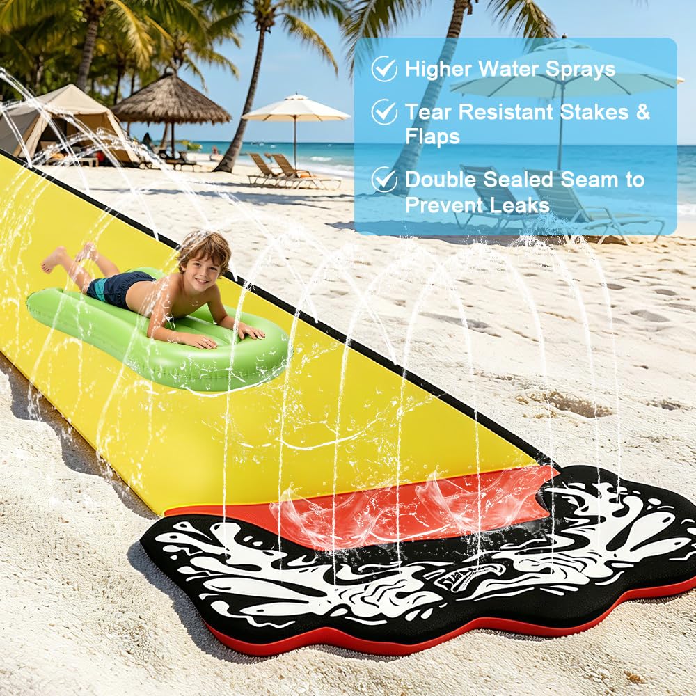 15.8 ft/480 Toboggan Aquatique, Toboggan pour Pelouse avec 2 bodyboards, Toboggan de pelouse d'été avec arroseur intégré pour Jeux d'eau en Extérieur, Fête D'été, Jardin Pelouse (Jaune)
