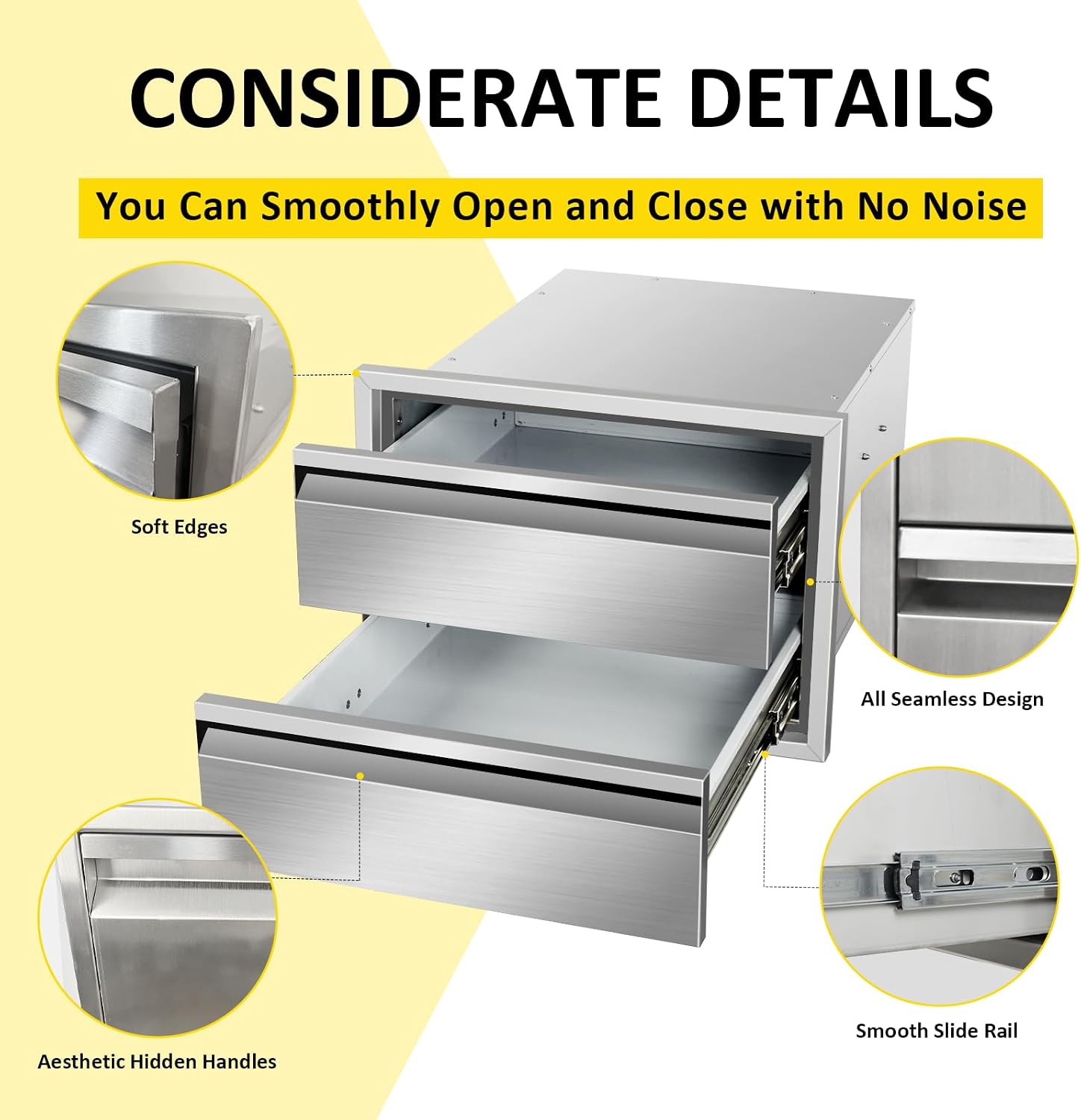 Outdoor Kitchen Drawers 18" W x 13"H x 21"D Triple BBQ Drawers Stainless Steel Built-in Drawer for Outdoor Kitchen Island, Patio Grill Station
