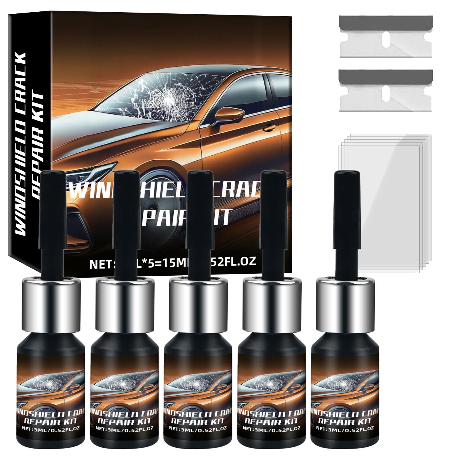 Jopvxis Windscreen Chip Repair Kit,Professional DIY Glass Crack Fix Tool,Automotive Resin Solution for Bullseye, Star Breaks, & Half-Moon Damage (Black)