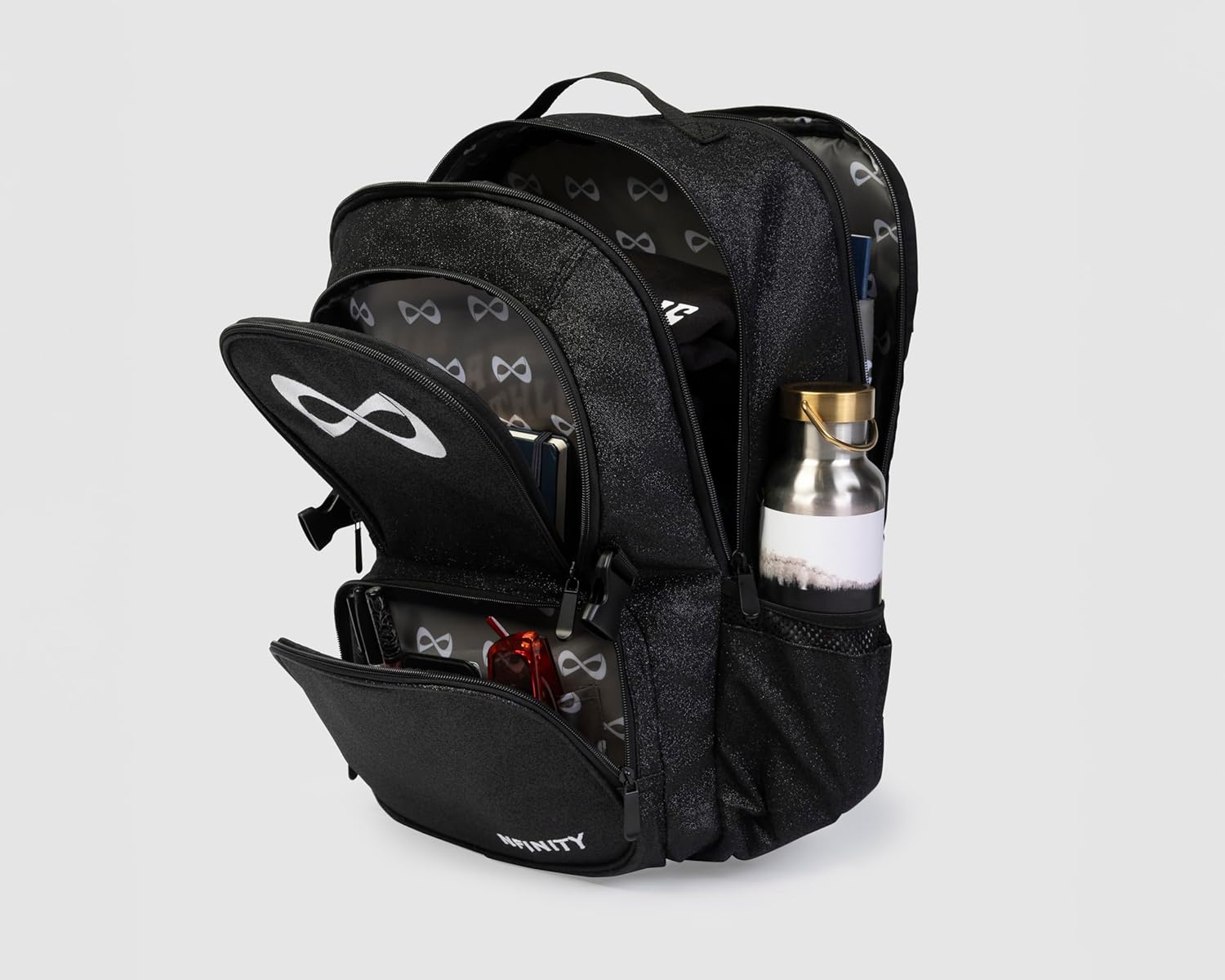 Nfinity Sparkle Backpack for Cheerleaders – Glitter Finish, Lightweight and Durable, with Ample Storage and Adjustable Straps