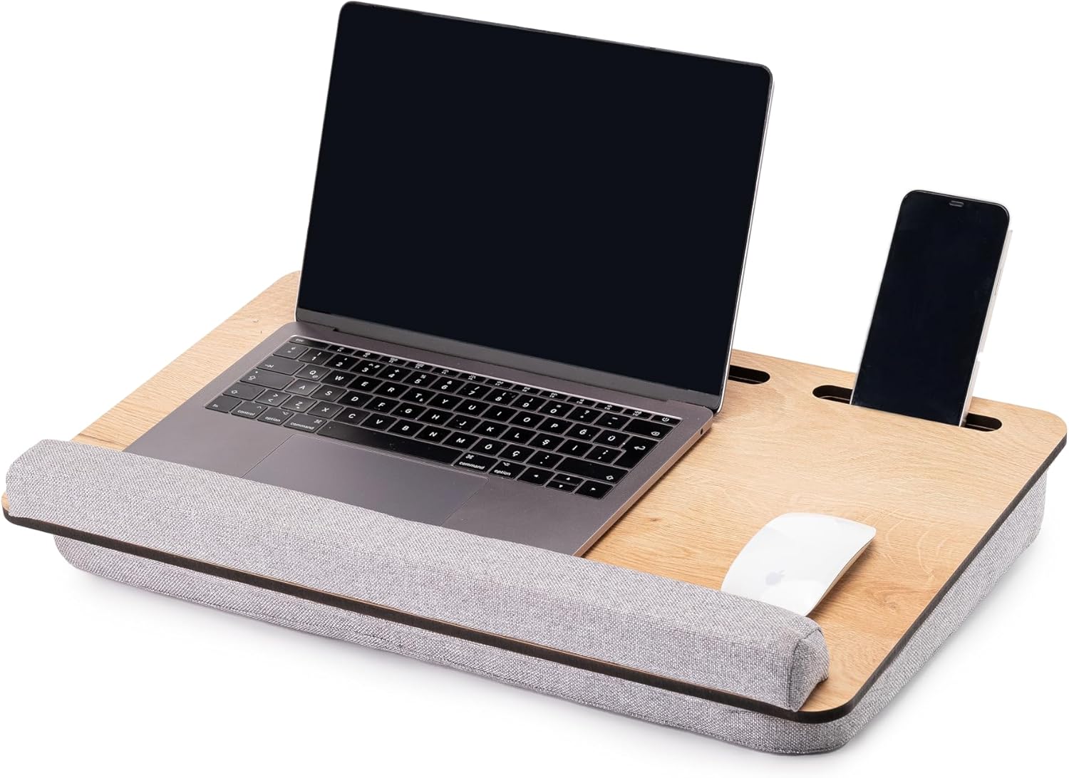 Vigo Wood Portable Laptop Desk – Lapdesk with Cushion, Laptop Stand for Bed, Lap Desk for Laptop and Lap Desk for Bed, Portable Desk for Lap top, Notebook Bed Tray (Oak & Gray)