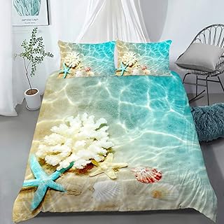 AILONEN Ocean Themed Duvet Cover Set, Beach Theme Kids' Bedding Sets & Collections Twin Size,Superior Coastal Comforter Cover,Teen Boys Girls Childrens Bed Sets,Blue Bedroom Decor,Microfiber Fabric