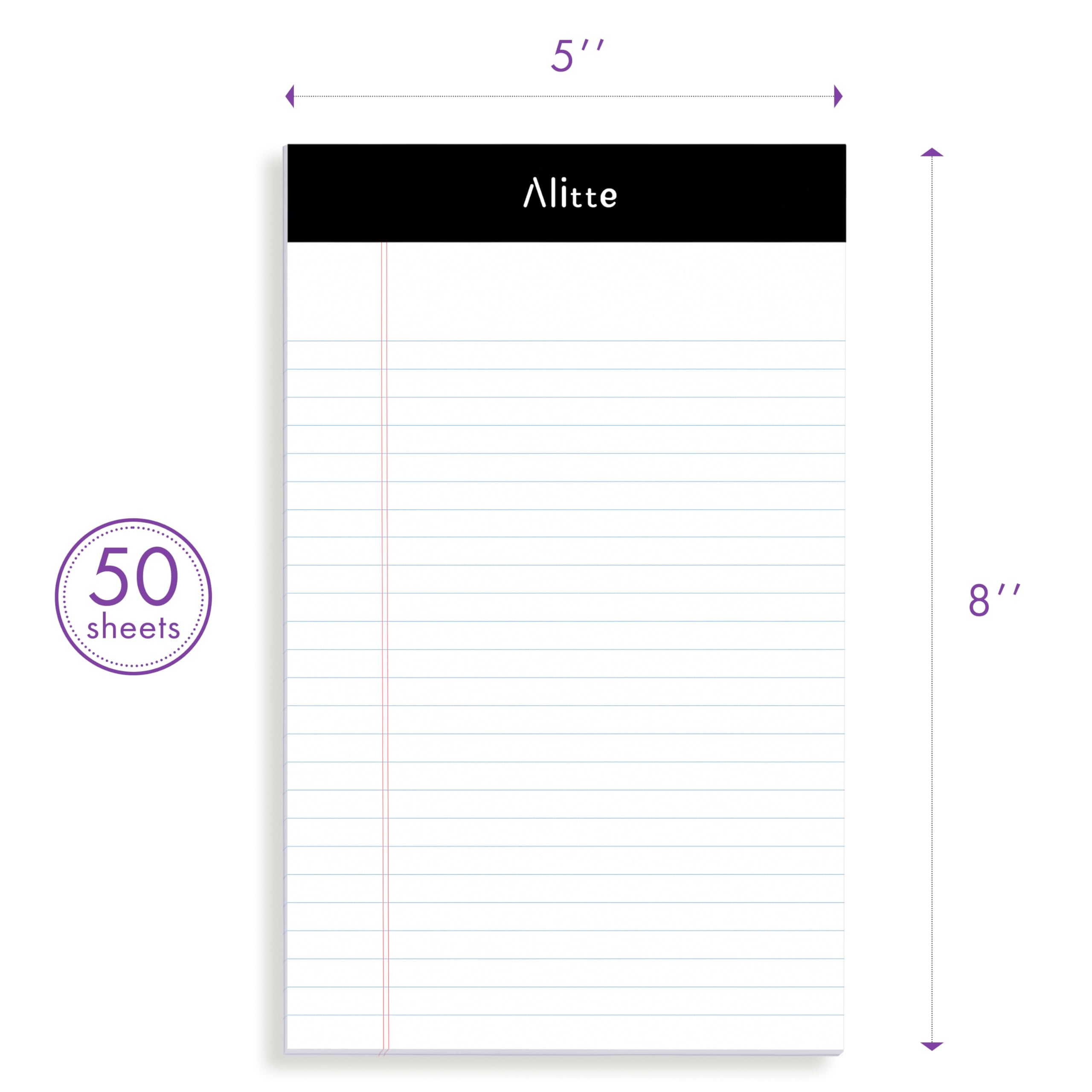 Alitte Legal Notepads 5x8, Pack of 12 - Perforated Narrow Ruled Writing Pad - Premium Thick Paper, No Ink Bleeding - Blank Legal Pads For Home, Office, School, Business - 50 Sheets Per Notebook - Image 3