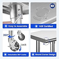 Vista 6 de Hally - Mesa de acero inoxidable para preparación y trabajo, 24 x 30 pulgadas, con ruedas giratorias, mesa comercial resistente NSF con estante