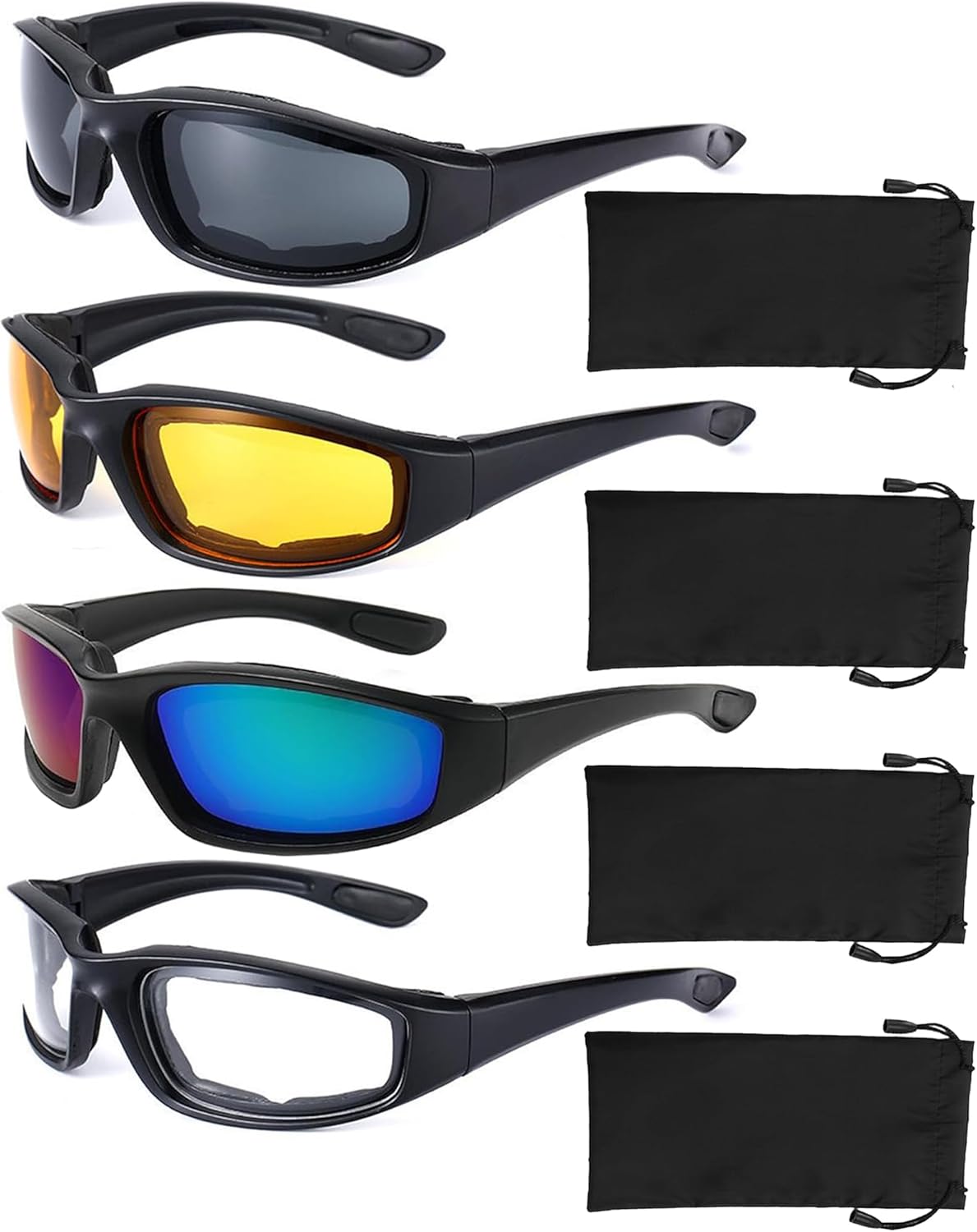 4 Pair Motorcycle Glasses Riding Glasses UV Protection Windproof And Dustproof Motorcycle Goggles Foam Cushion Eyeglasses Suitable For Outdoor Sports Motorcycle Riding