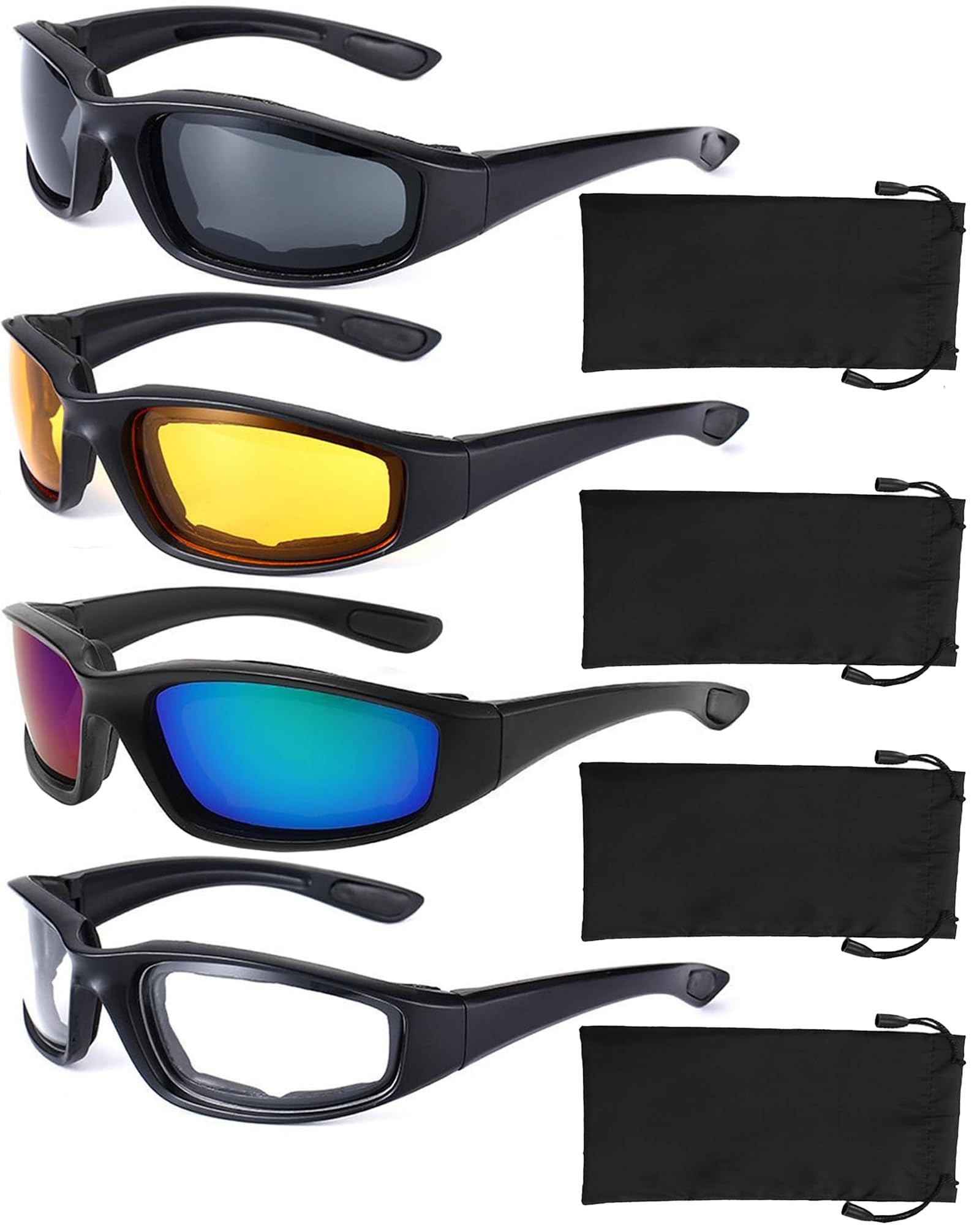 4 Pair Motorcycle Glasses Riding Glasses UV Protection Windproof And Dustproof Motorcycle Goggles Foam Cushion Eyeglasses Suitable For Outdoor Sports Motorcycle Riding