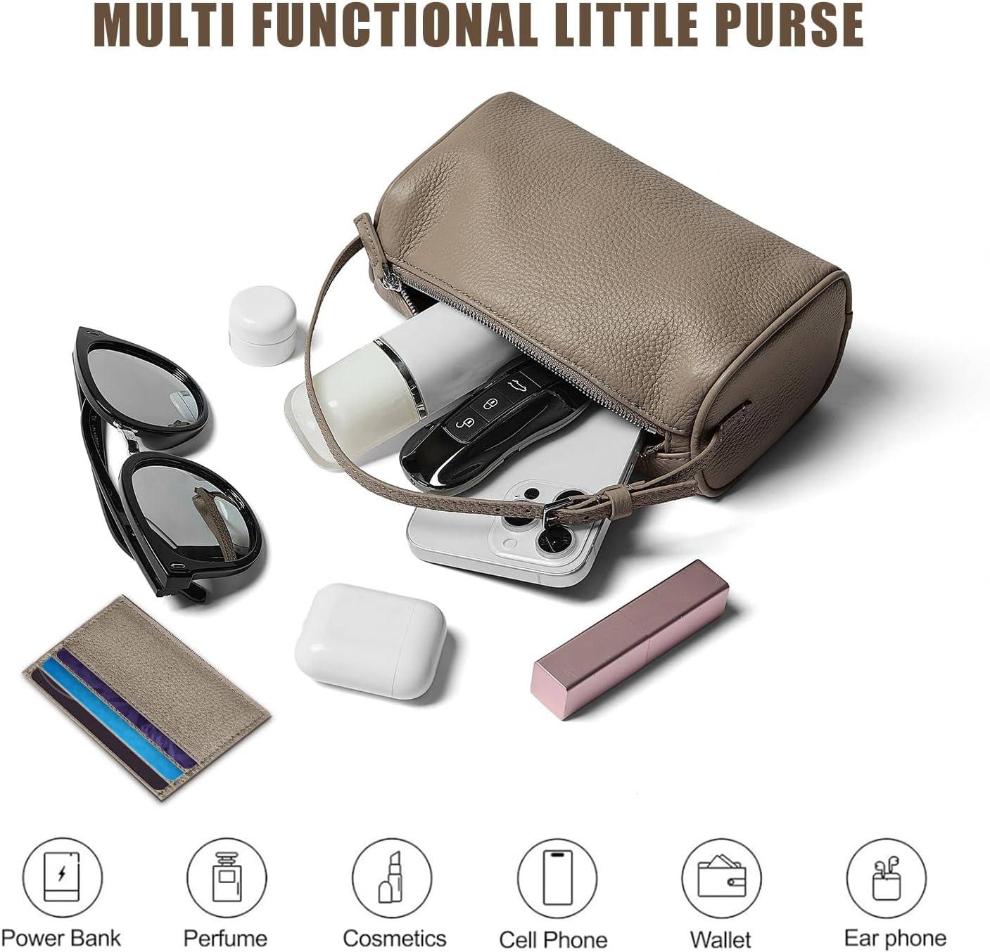 Genuine Leather Barrel Bag with Addiional Adjustable Strap, Calfskin Hobo Bags Inner Sheepskin Crossbody Purse with ID Holder - Image 6