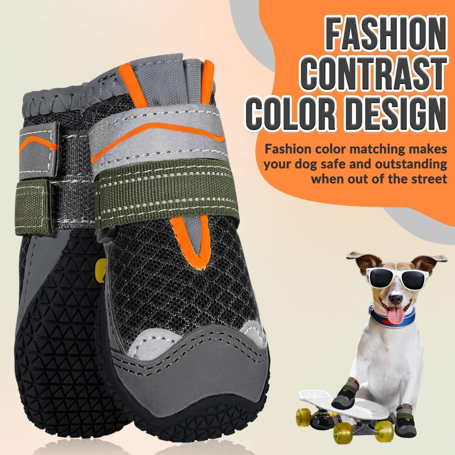 Eyein Dog Boots Paw Protector, Breathable Dog Boots for Injured Paws Waterproof, Dual Adjustable Washable Non-Slip Dog Shoes for Walking, Reflective Dog Shoes for Small Medium Large Dogs(2pcs) — view 90