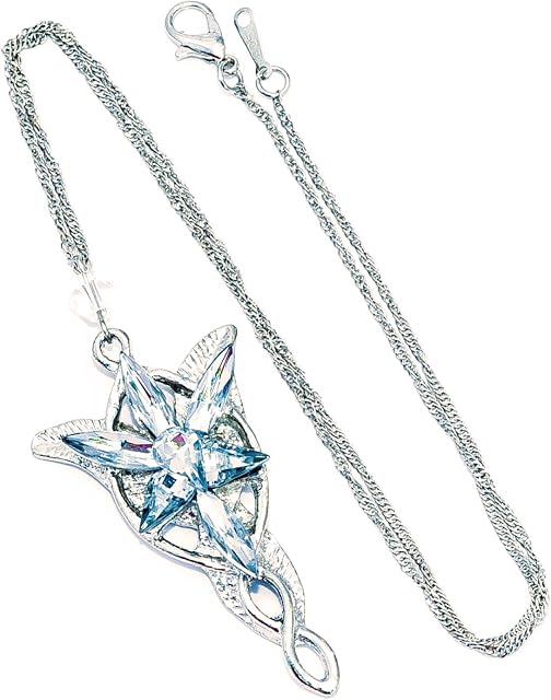 Bauqoo Arwen Necklace Vesper Star in Black Case Saga Lord Rings Gadgets Accessories Women Men Girl Pendant Silver Color Aragorn Girl Gift Idea Magic Fantasy Cosplay, medium, Metal, No Gemstone