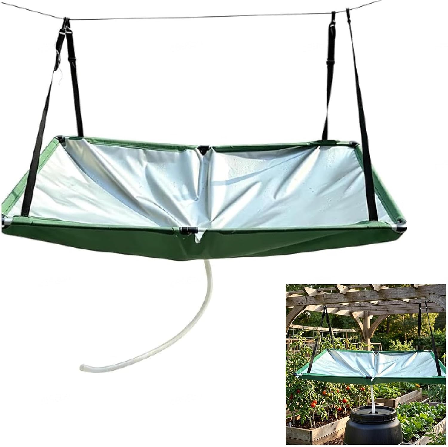 Water Catcher with Hose Rain Catcher Filter System Rain Barrel Accessories for Lawn Backyard Garden Balcony Camp,Green-2pc