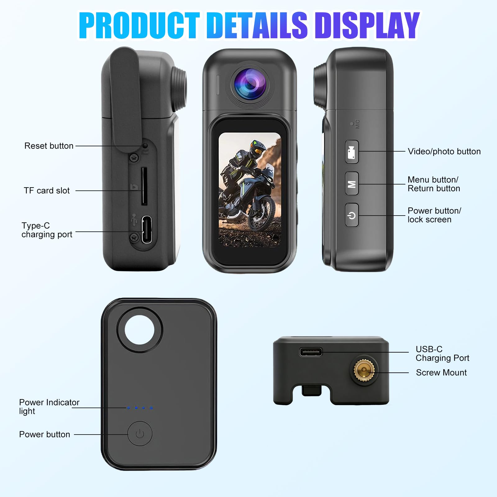 Cámara de Acción 256 G, Pantalla Táctil, Objetivo Giratorio de 180° | Actioncam de 2400 Mah, Resistente al Agua hasta 30 M, Gran Angular de 120°para Ciclismo, Motociclismo, Povs, Vlogs