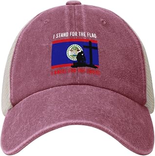 I Stand for The Belize Flag and I Kneel for The Cross Baseball Cap for Men Women Breathable Mesh Hat Vintage Cotton Trucker Hats Red