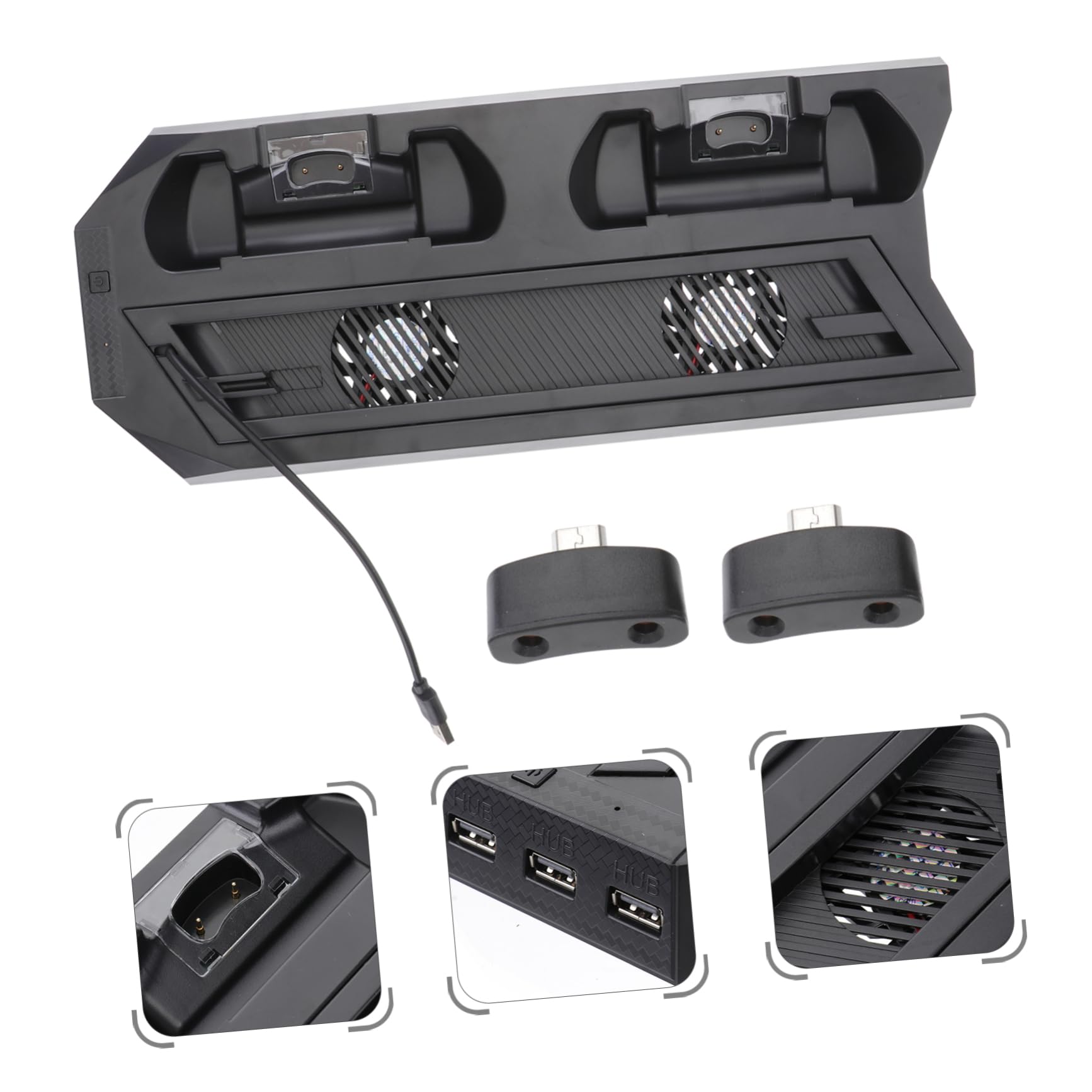 Supporto Verticale con Ventola per 4 Slim e 4 Pro Nero Abs | 2 Ventole Integrate, 2 Porte di Ricarica, 3 Porte USB Hub, per Mouse e Game Console