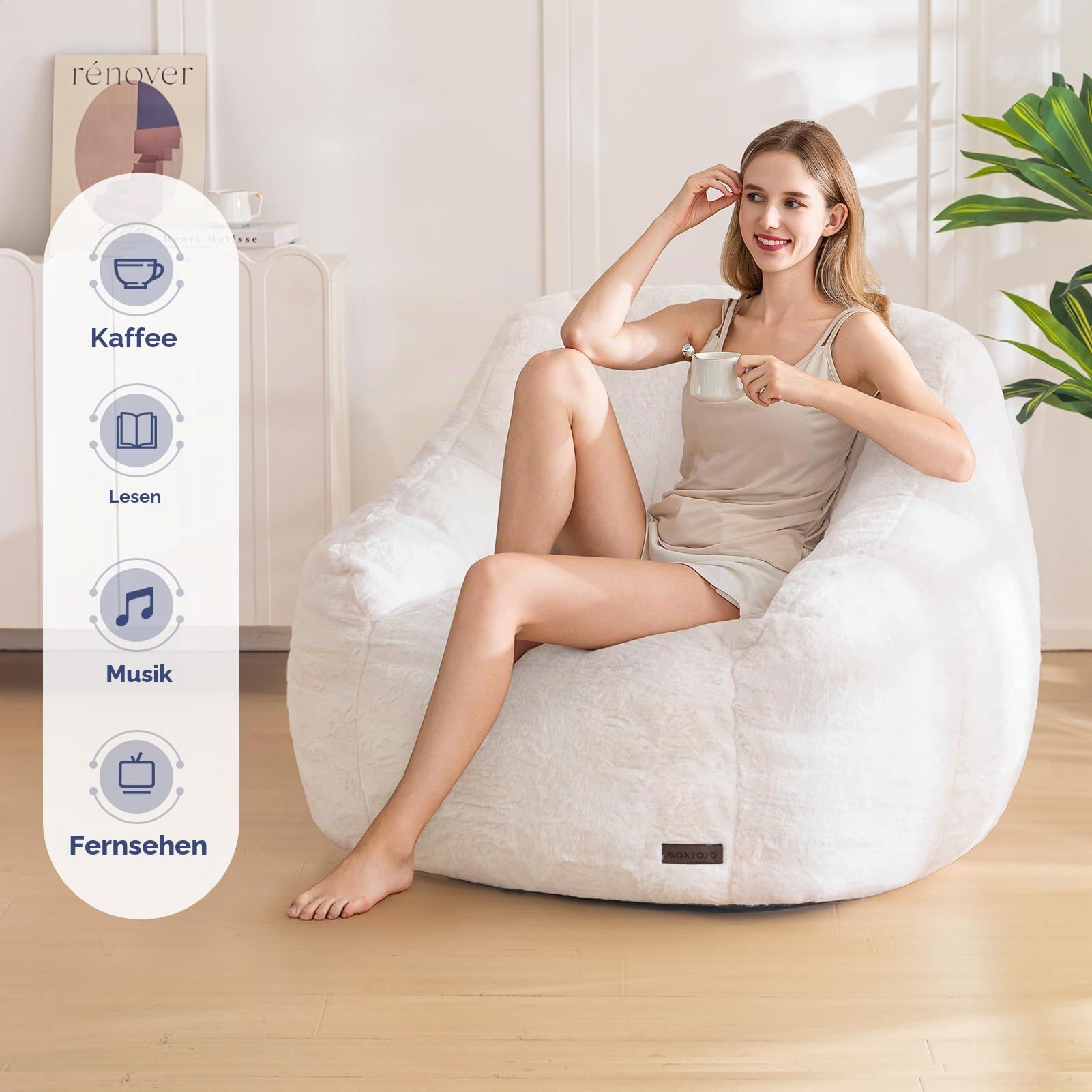 MAXYOYO Sitzsack für Erwachsene und Kinder, weicher Kunstfellbezug, Einzelsitzsack mit Füllung, bequemes Sitzsacksofa mit Rückenlehne, Akzentstuhl, Sessel für Wohn- und Schlafzimmer