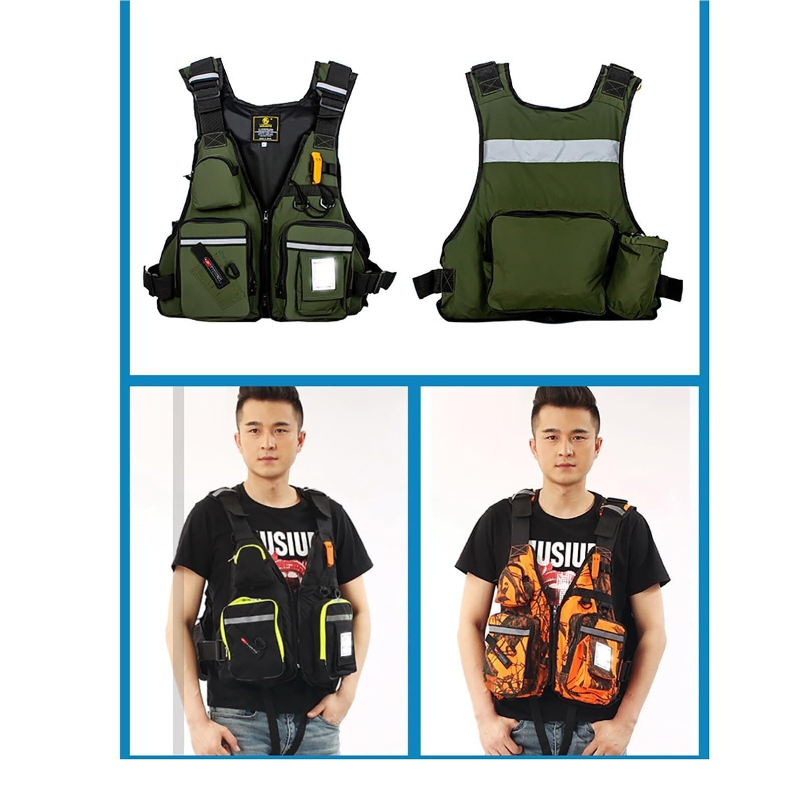 Gilet da Pesca in Maglia Traspirante Attrezzature di Sicurezza per Adulti | Kayka Giacca Oxford Mesh Gilet da pesca con schiuma EPE per kayak, cinghie regolabili e strisce riflettenti