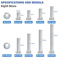 Vista 2 de mxuteuk Juego de tornillos M2.5 surtidos, M2.5 x 4/6/8/10/12/16/20/25mm, tornillos de cabeza hexagonal con tuerca hexagonal, kit de tuercas, acero