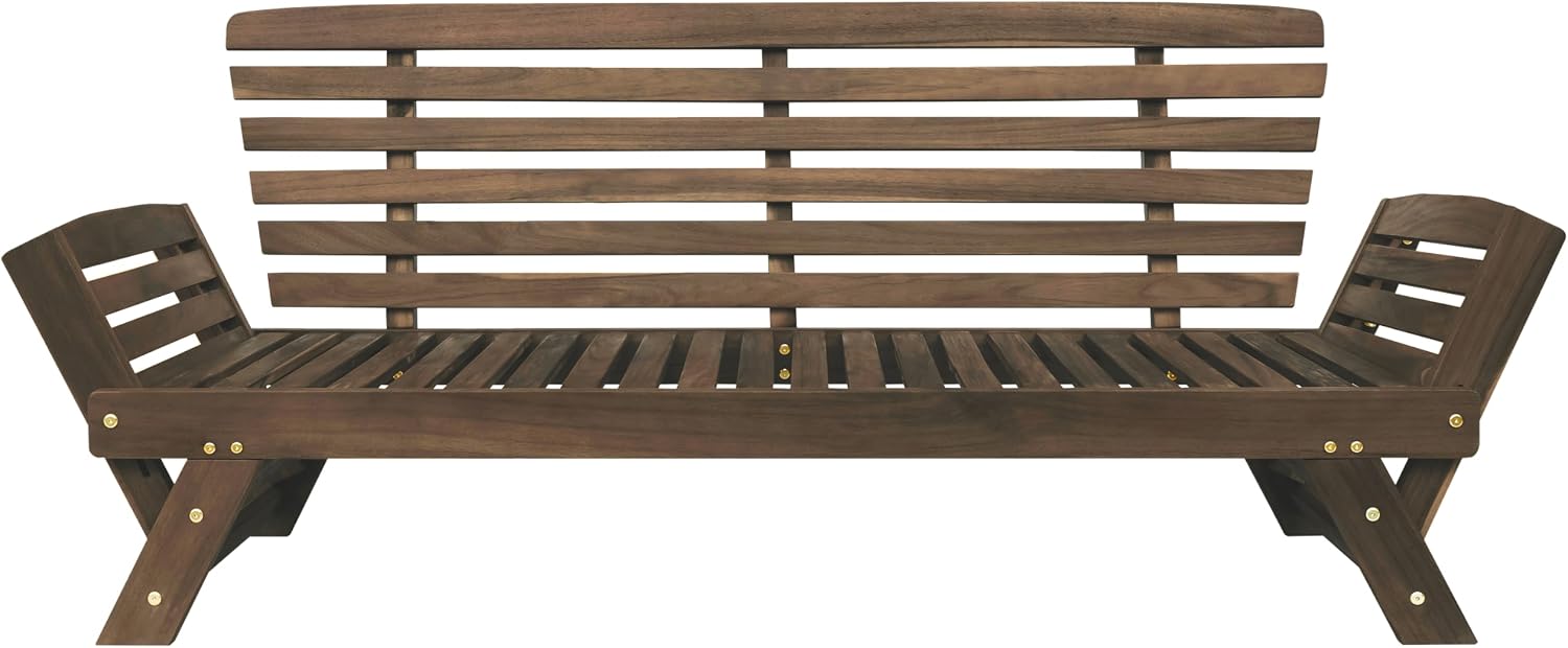 Merax Patio Furniture Sets, Outdoor Adjustable Wooden Daybed, Patio Sofa Chaise Lounge with Cushions, Brown+Beige
